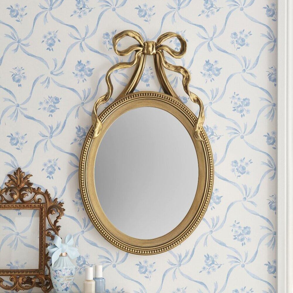 LoveShackFancy No Nails Oval Bow Wall Mirror 21" Bedroom Decor Pottery Barn NEW